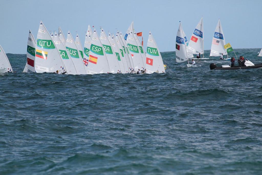 Laser Radial fleet start - Day 5, 2016 Olympic regatta © Richard Gladwell www.photosport.co.nz
